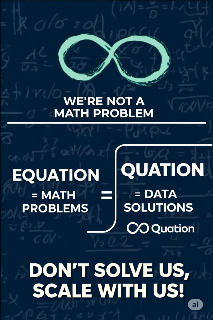 A sky blue coloured infinity sign on a blue board filled with equations.